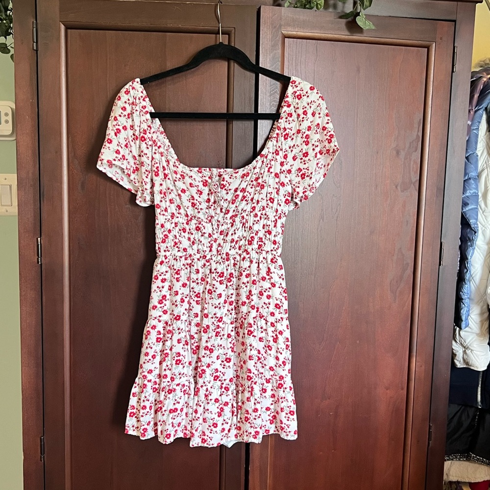 Hollister White Mini Dress with Red Floral Print